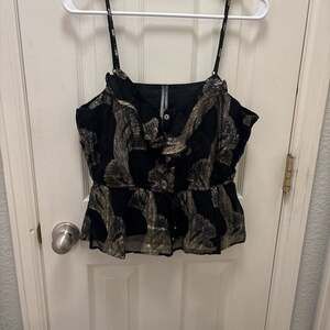 Anthropologie Maeve V-Neck Lurex Tiered tank top size M, black and‎ gold